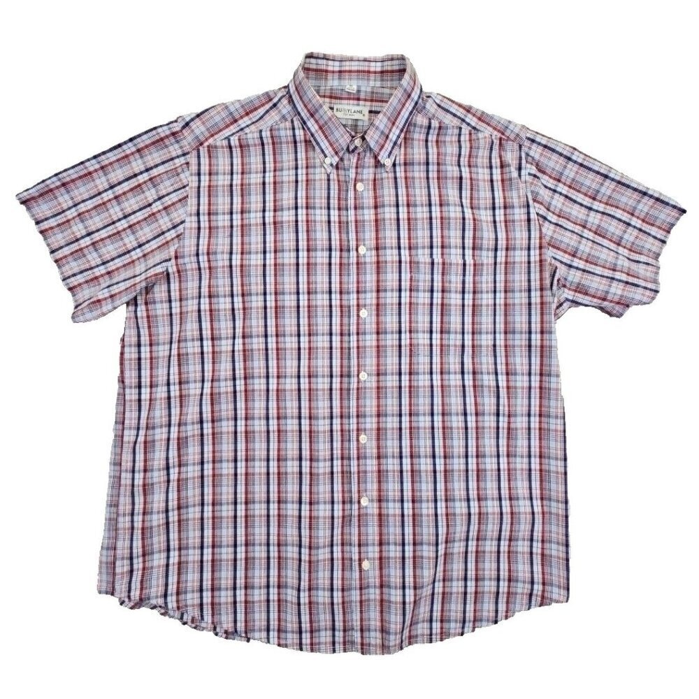 Burry Lane Button Down‎ Shirt Men's XL Red, White & Blue Plaid 100% Cotton Y2K